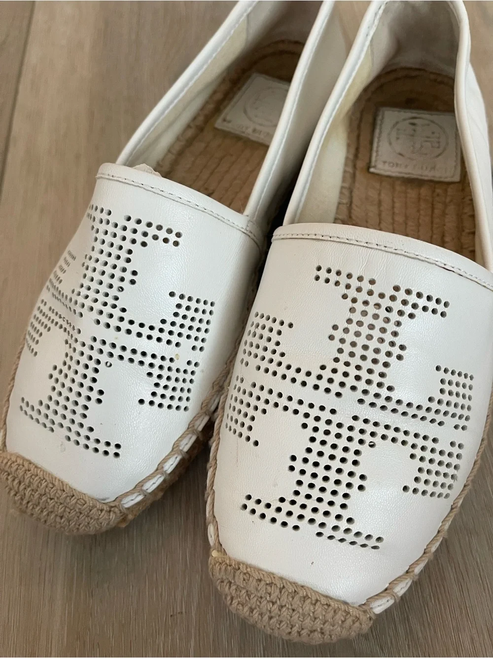 Tory Burch White Perforated Logo Espadrille Flats